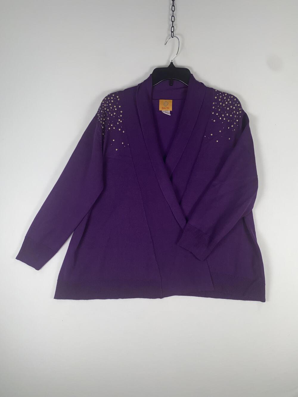 Ruby Rd. Cardigan Sweater Womens XL Purple Studded Shoulder Open Front Knit